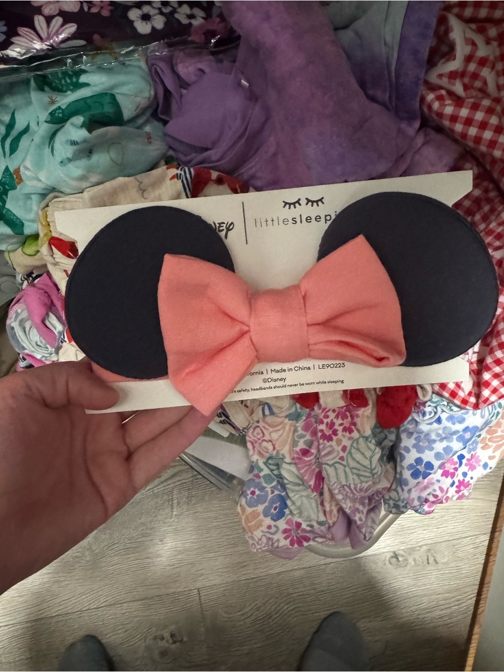 Little Sleepies Coral Pink Bow Minnie Ear Headband